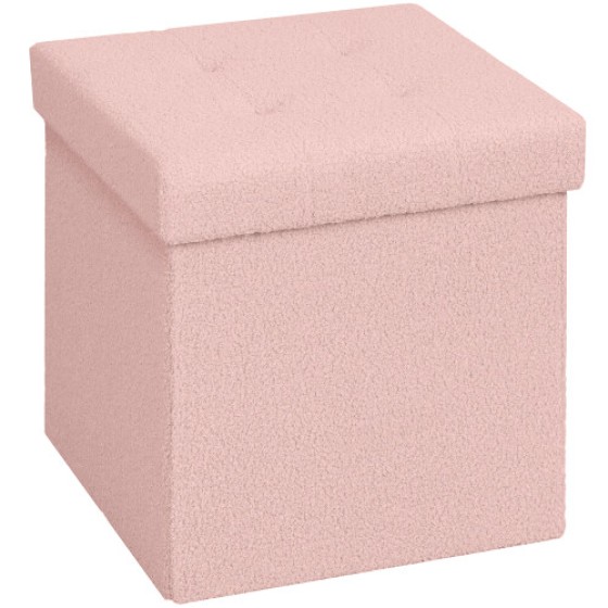 (Pink) HOMCOM Foldable Lambswool Storage Ottoman, 38 x 38 x 38 cm